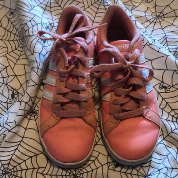 Girls adidas pink and white shoes